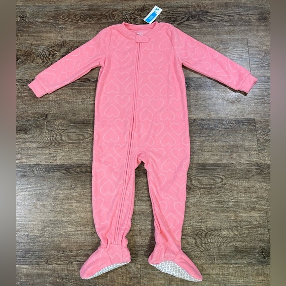 Carter's Other - Carter’s One Piece Fleece Footed Girls Toddler Sleeper Size 3T Pink Hearts